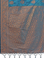 Shree Shyam Fashion Majestic Teal Banarasi Silk Saree with Golden Zari - Timeless Indian Ethnic Elegance for Weddings & Festive Occasions | Grocsy