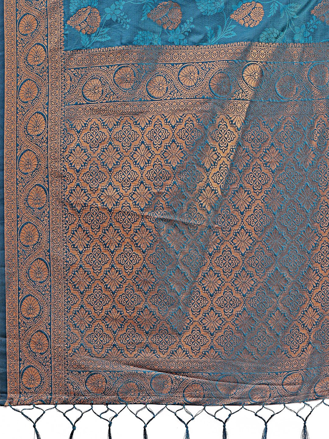 Shree Shyam Fashion Majestic Teal Banarasi Silk Saree with Golden Zari - Timeless Indian Ethnic Elegance for Weddings & Festive Occasions | Grocsy