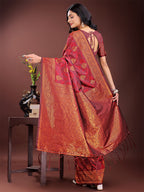 Shree Shyam Fashion Majestic Maroon Banarasi Silk Saree with Golden Zari - Timeless Indian Ethnic Elegance for Weddings & Festive Occasions | Grocsy