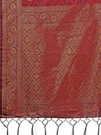 Shree Shyam Fashion Majestic Maroon Banarasi Silk Saree with Golden Zari - Timeless Indian Ethnic Elegance for Weddings & Festive Occasions | Grocsy