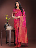 Shree Shyam Fashion Majestic Magenta Banarasi Silk Saree with Golden Zari - Timeless Indian Ethnic Elegance for Weddings & Festive Occasions | Grocsy