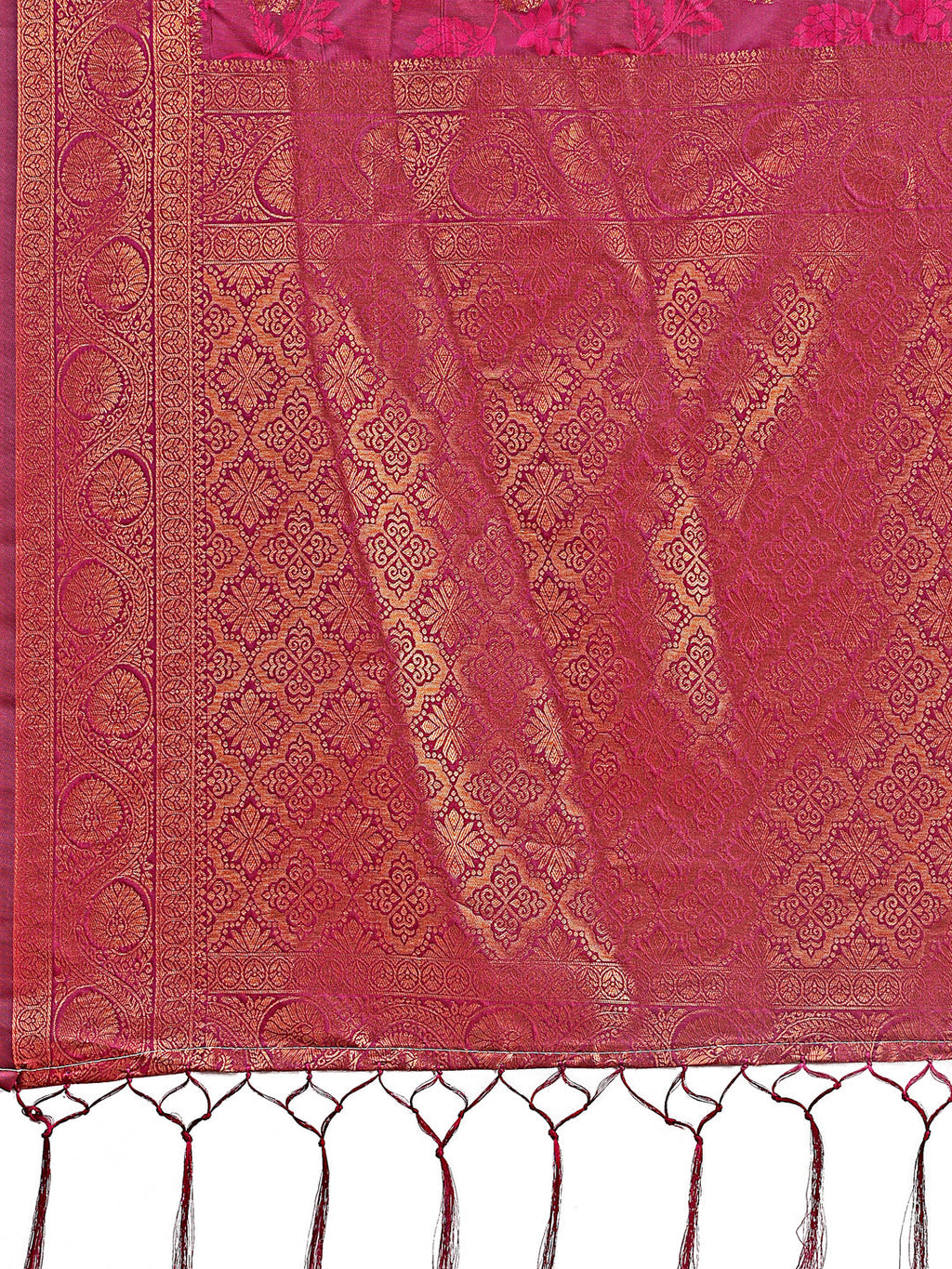 Shree Shyam Fashion Majestic Magenta Banarasi Silk Saree with Golden Zari - Timeless Indian Ethnic Elegance for Weddings & Festive Occasions | Grocsy