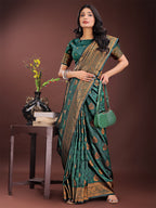 Shree Shyam Fashion Majestic Dark Green Banarasi Silk Saree with Golden Zari - Timeless Indian Ethnic Elegance for Weddings & Festive Occasions | Grocsy