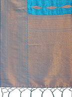 Shree Shyam Fashion Teal Blue Linen Cotton Saree with Golden Zari Leaf Woven Design & Rich Pallu - Festive Wear | Office Look | Soft Drape | Grocsy