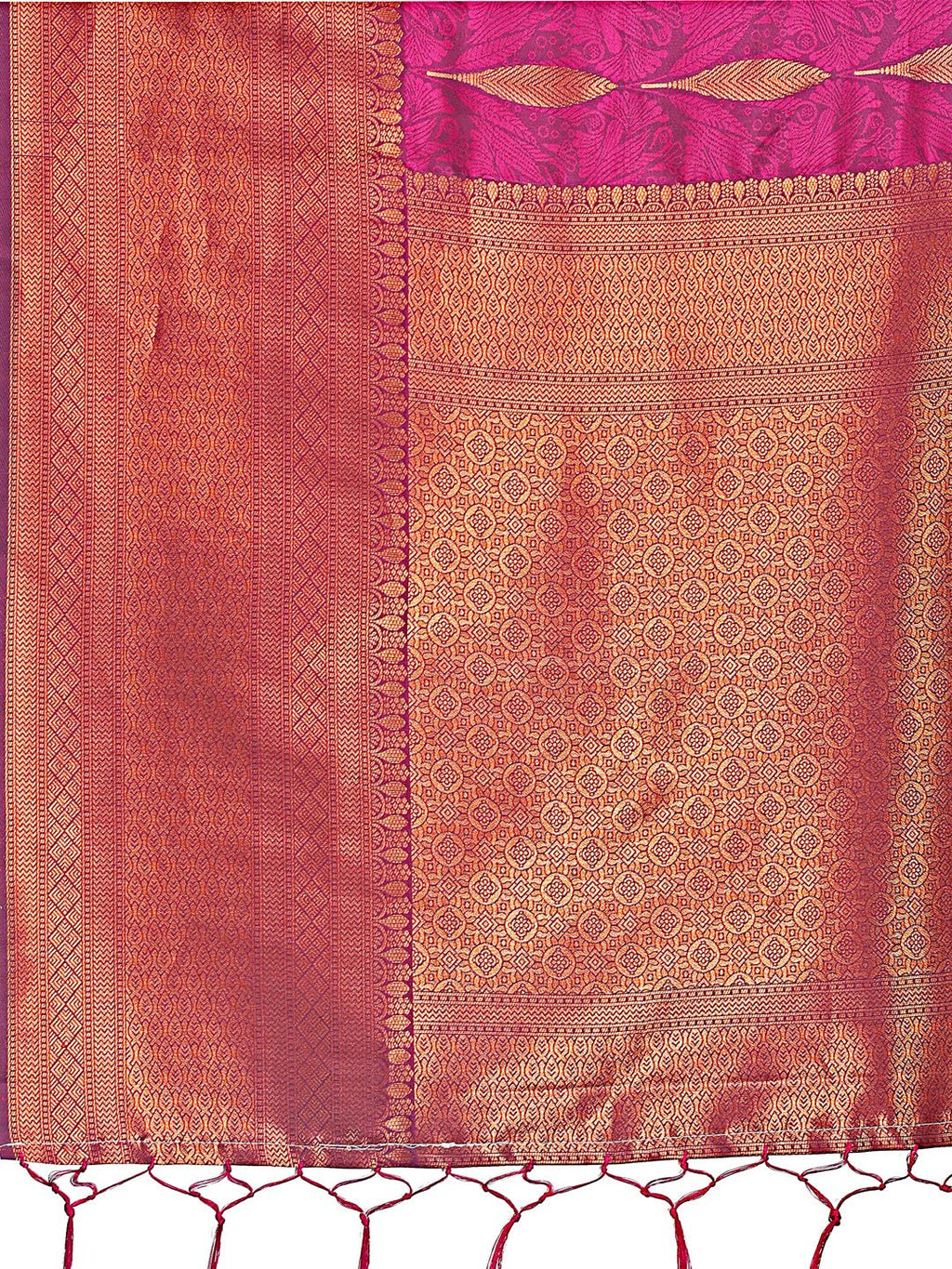 Shree Shyam Fashion Purple Linen Cotton Saree with Golden Zari Leaf Woven Design & Rich Pallu - Festive Wear | Office Look | Soft Drape | Grocsy