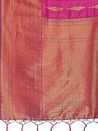 Shree Shyam Fashion Purple Linen Cotton Saree with Golden Zari Leaf Woven Design & Rich Pallu - Festive Wear | Office Look | Soft Drape | Grocsy