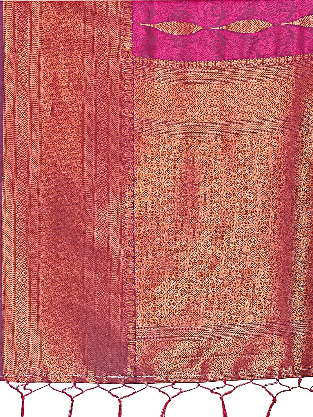 Shree Shyam Fashion Purple Linen Cotton Saree with Golden Zari Leaf Woven Design & Rich Pallu - Festive Wear | Office Look | Soft Drape | Grocsy