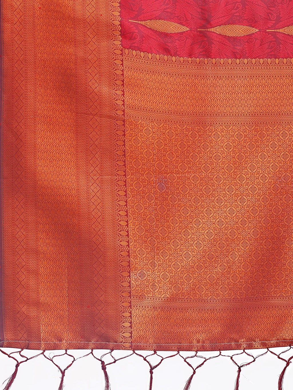 Shree Shyam Fashion Maroon Linen Cotton Saree with Golden Zari Leaf Woven Design & Rich Pallu - Festive Wear | Office Look | Soft Drape | Grocsy