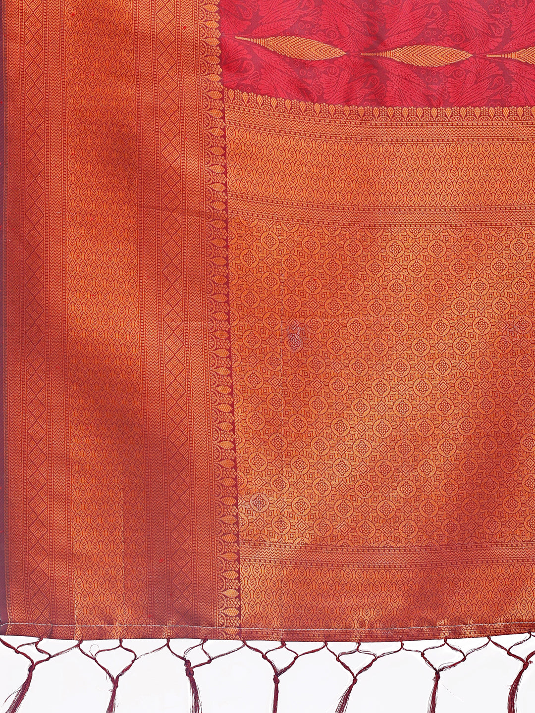 Shree Shyam Fashion Maroon Linen Cotton Saree with Golden Zari Leaf Woven Design & Rich Pallu - Festive Wear | Office Look | Soft Drape | Grocsy