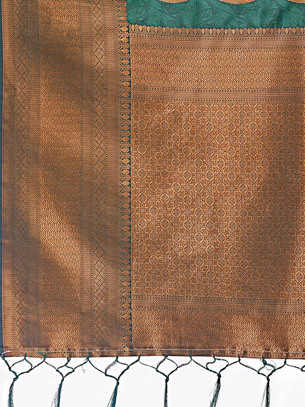 Shree Shyam Fashion Green Linen Cotton Saree with Golden Zari Leaf Woven Design & Rich Pallu - Festive Wear | Office Look | Soft Drape | Grocsy