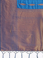 Shree Shyam Fashion Sky Blue Linen Cotton Saree with Golden Zari Leaf Woven Design & Rich Pallu - Festive Wear | Office Look | Soft Drape | Grocsy