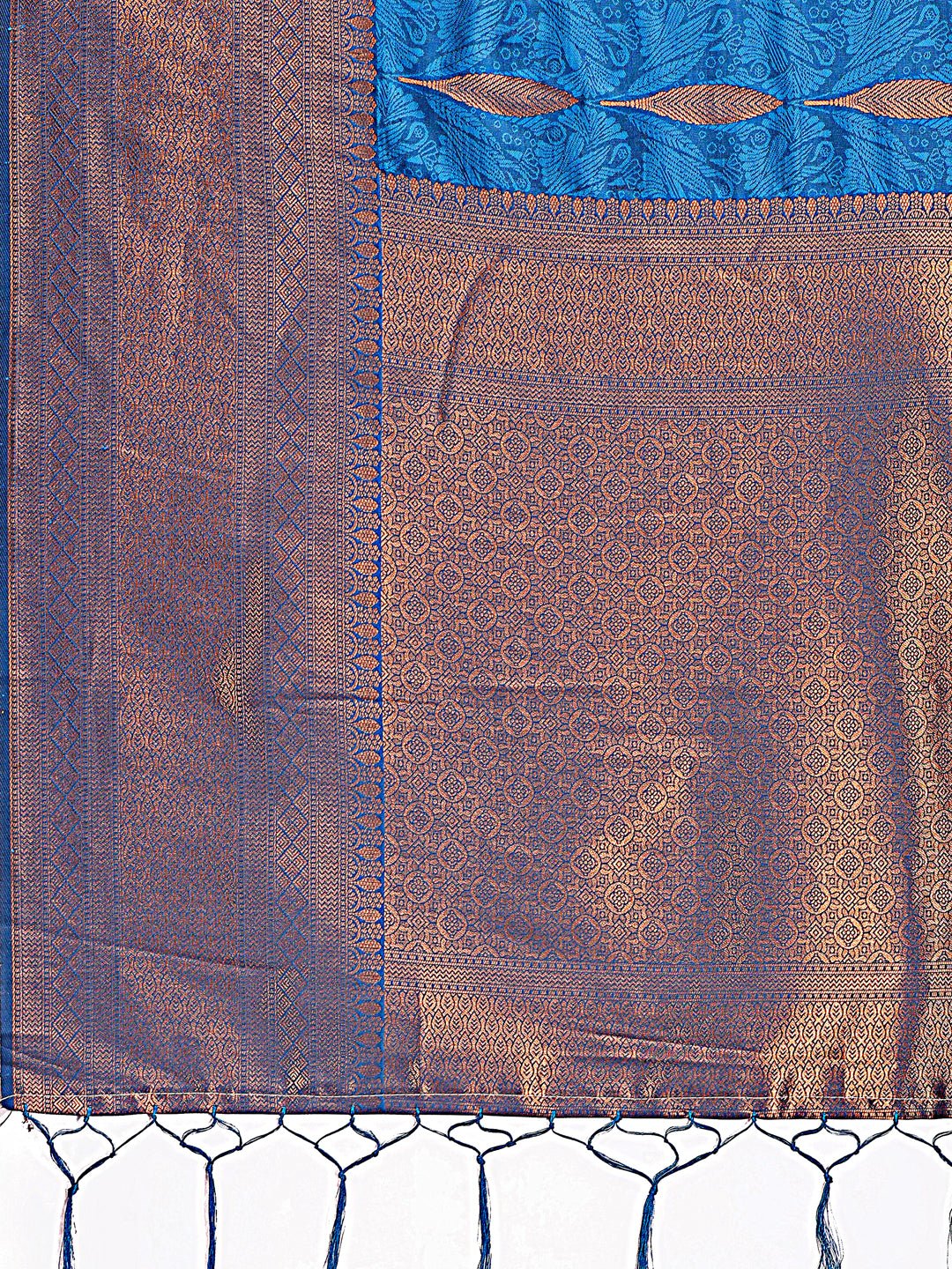 Shree Shyam Fashion Sky Blue Linen Cotton Saree with Golden Zari Leaf Woven Design & Rich Pallu - Festive Wear | Office Look | Soft Drape | Grocsy