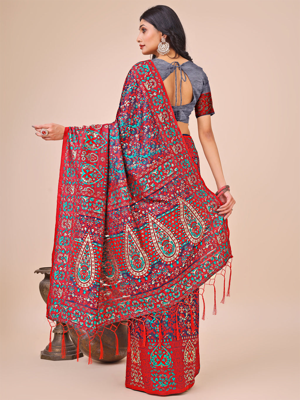Shree Shyam Fashion Elegant Pink Jacquard Linen Cotton Saree with Traditional Multicolor Weave & Tassel Pallu - Festive & Casual Wear for Women | Grocsy