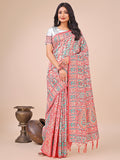 Shree Shyam Fashion Elegant White Jacquard Linen Cotton Saree with Traditional Multicolor Weave & Tassel Pallu - Festive & Casual Wear for Women | Grocsy