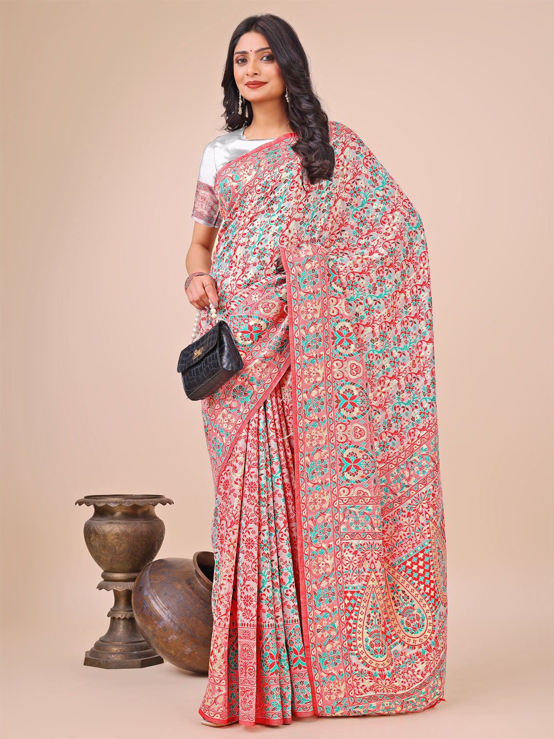 Shree Shyam Fashion Elegant White Jacquard Linen Cotton Saree with Traditional Multicolor Weave & Tassel Pallu - Festive & Casual Wear for Women | Grocsy