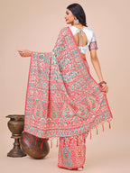 Shree Shyam Fashion Elegant White Jacquard Linen Cotton Saree with Traditional Multicolor Weave & Tassel Pallu - Festive & Casual Wear for Women | Grocsy