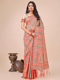 Shree Shyam Fashion Elegant Cream Jacquard Linen Cotton Saree with Traditional Multicolor Weave & Tassel Pallu - Festive & Casual Wear for Women | Grocsy