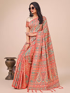 Shree Shyam Fashion Elegant Cream Jacquard Linen Cotton Saree with Traditional Multicolor Weave & Tassel Pallu - Festive & Casual Wear for Women | Grocsy