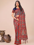 Shree Shyam Fashion Elegant Red Jacquard Linen Cotton Saree with Traditional Multicolor Weave & Tassel Pallu - Festive & Casual Wear for Women | Grocsy