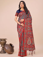 Shree Shyam Fashion Elegant Red Jacquard Linen Cotton Saree with Traditional Multicolor Weave & Tassel Pallu - Festive & Casual Wear for Women | Grocsy
