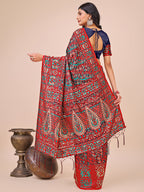Shree Shyam Fashion Elegant Red Jacquard Linen Cotton Saree with Traditional Multicolor Weave & Tassel Pallu - Festive & Casual Wear for Women | Grocsy