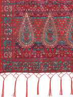 Shree Shyam Fashion Elegant Red Jacquard Linen Cotton Saree with Traditional Multicolor Weave & Tassel Pallu - Festive & Casual Wear for Women | Grocsy