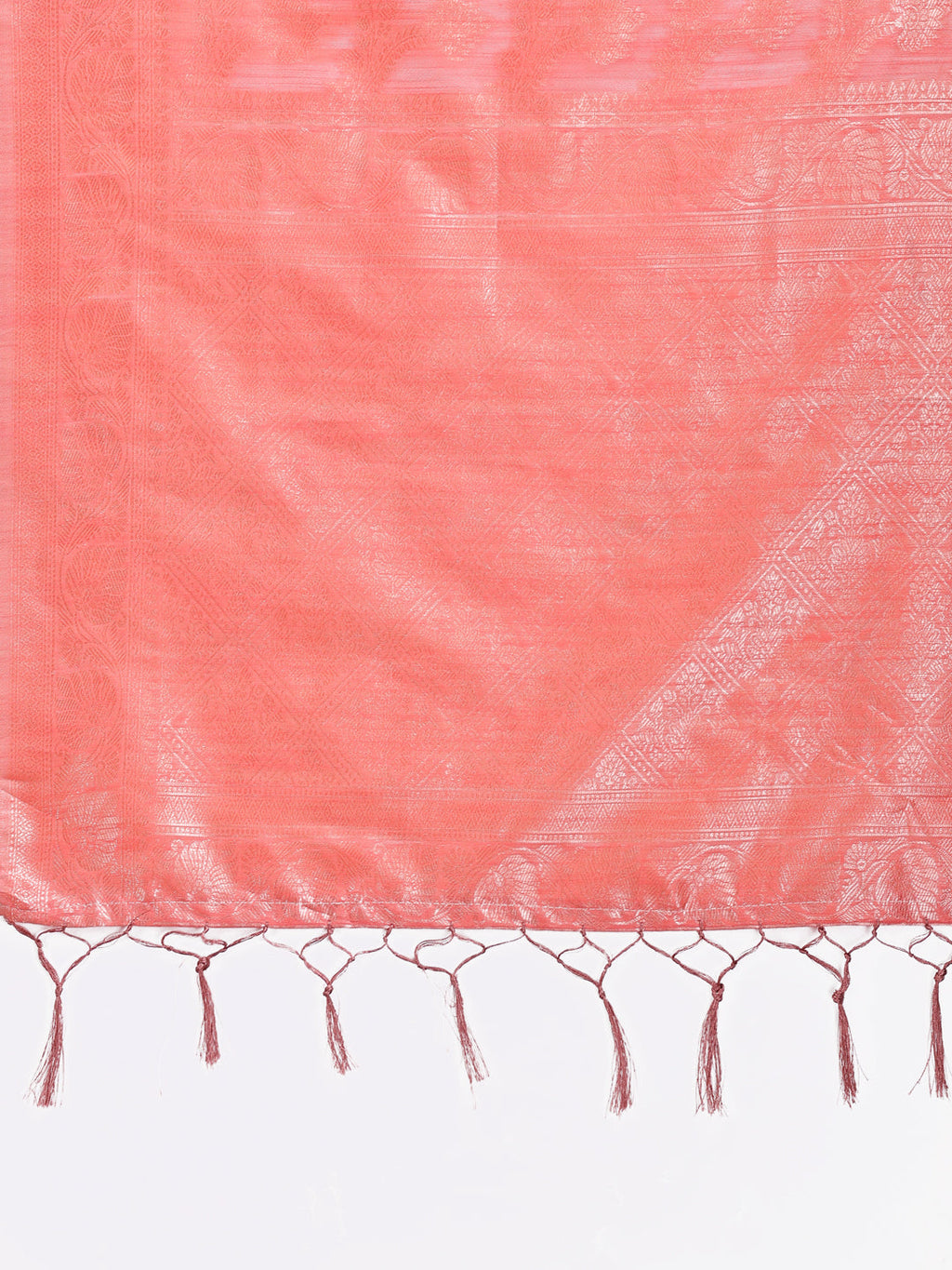 Shree Shyam Fashion Peach Linen Cotton Woven Zari Work Traditional Tassel Saree | Grocsy