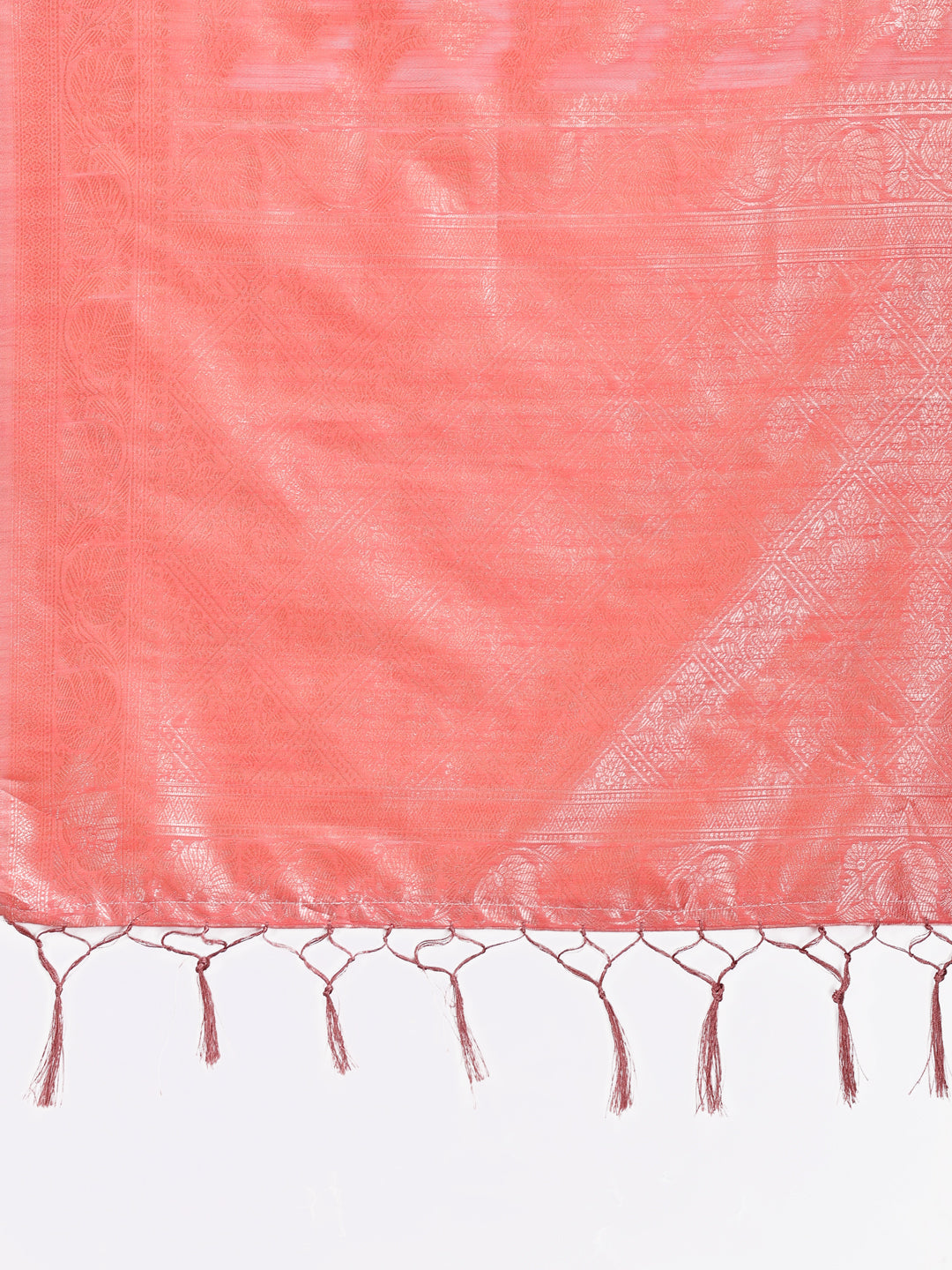 Shree Shyam Fashion Peach Linen Cotton Woven Zari Work Traditional Tassel Saree | Grocsy