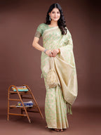 Shree Shyam Fashion Light Green Linen Cotton Woven Zari Work Traditional Tassel Saree | Grocsy
