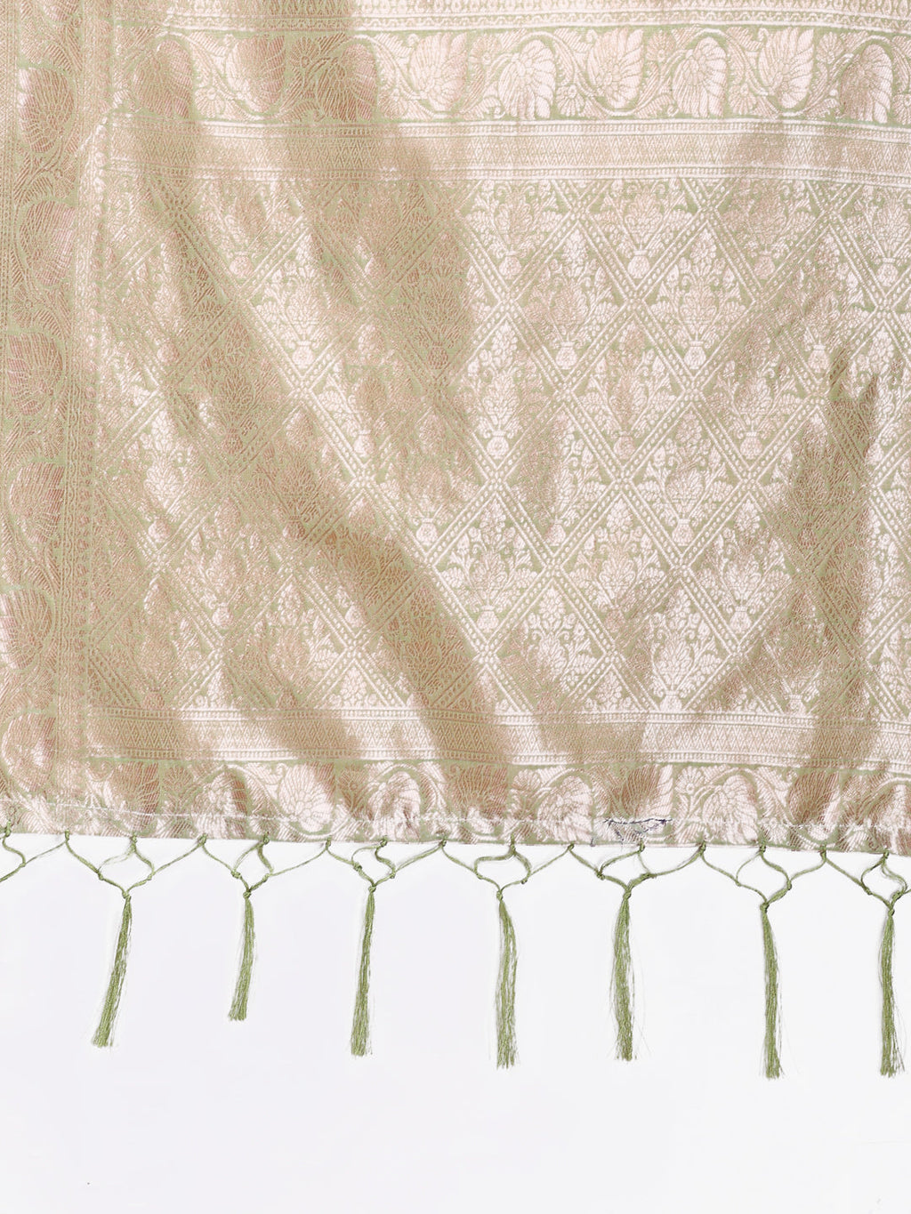 Shree Shyam Fashion Light Green Linen Cotton Woven Zari Work Traditional Tassel Saree | Grocsy