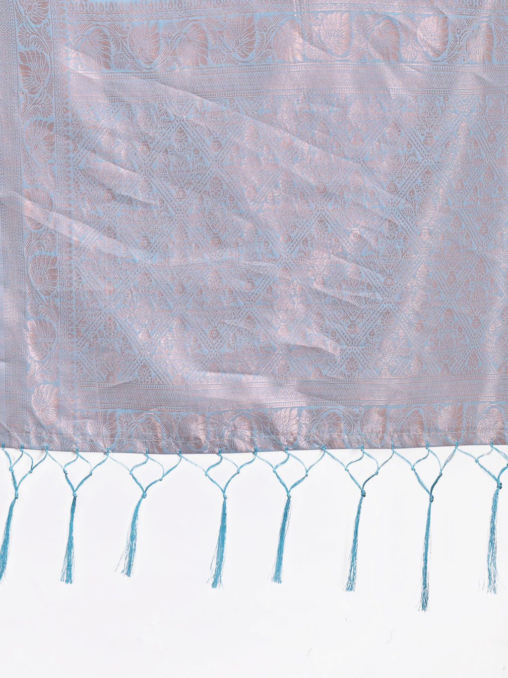 Shree Shyam Fashion Sky Blue Linen Cotton Woven Zari Work Traditional Tassel Saree | Grocsy