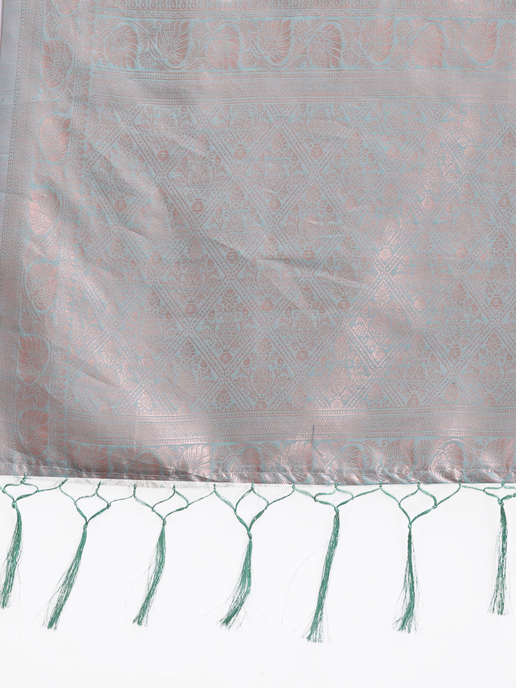 Shree Shyam Fashion Sea Green Linen Cotton Woven Zari Work Traditional Tassel Saree | Grocsy