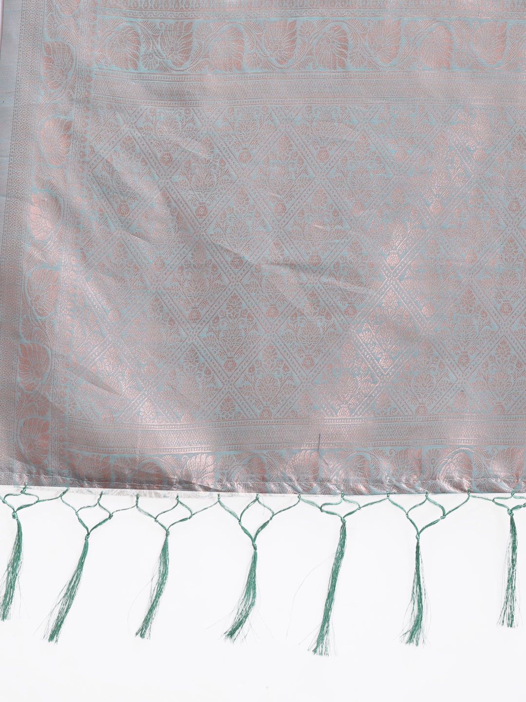 Shree Shyam Fashion Sea Green Linen Cotton Woven Zari Work Traditional Tassel Saree | Grocsy