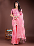 Shree Shyam Fashion Pink Linen Cotton Woven Zari Work Traditional Tassel Saree | Grocsy