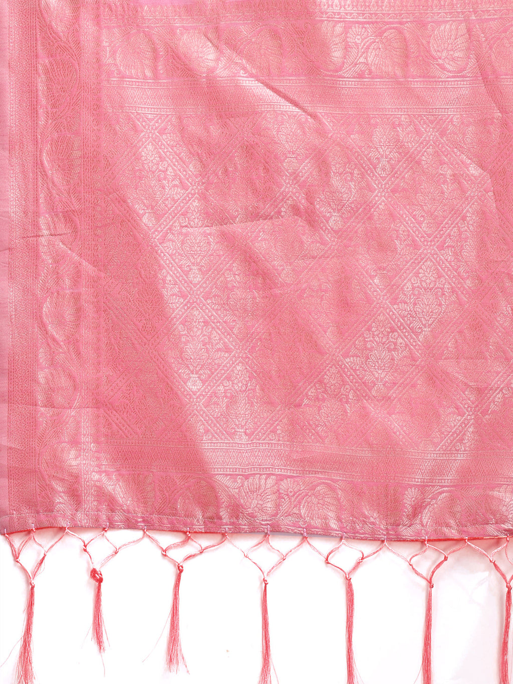 Shree Shyam Fashion Pink Linen Cotton Woven Zari Work Traditional Tassel Saree | Grocsy