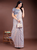 Shree Shyam Fashion Grey Linen Cotton Woven Zari Work Traditional Tassel Saree | Grocsy