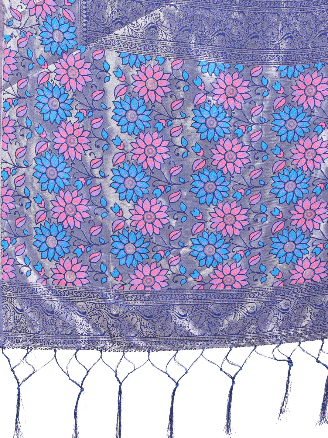 Shree Shyam Fashion Premium Sky Blue Floral Woven Lichi Silk Saree with Rich Pallu & Tassels - Festive & Party Wear for Women | Grocsy