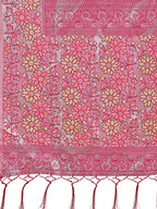 Shree Shyam Fashion Premium Olive Green & Pink Floral Woven Lichi Silk Saree with Rich Pallu & Tassels - Festive & Party Wear for Women | Grocsy