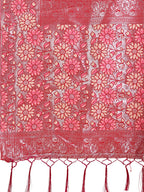 Shree Shyam Fashion Premium Cream & Red Floral Woven Lichi Silk Saree with Rich Pallu & Tassels - Festive & Party Wear for Women | Grocsy