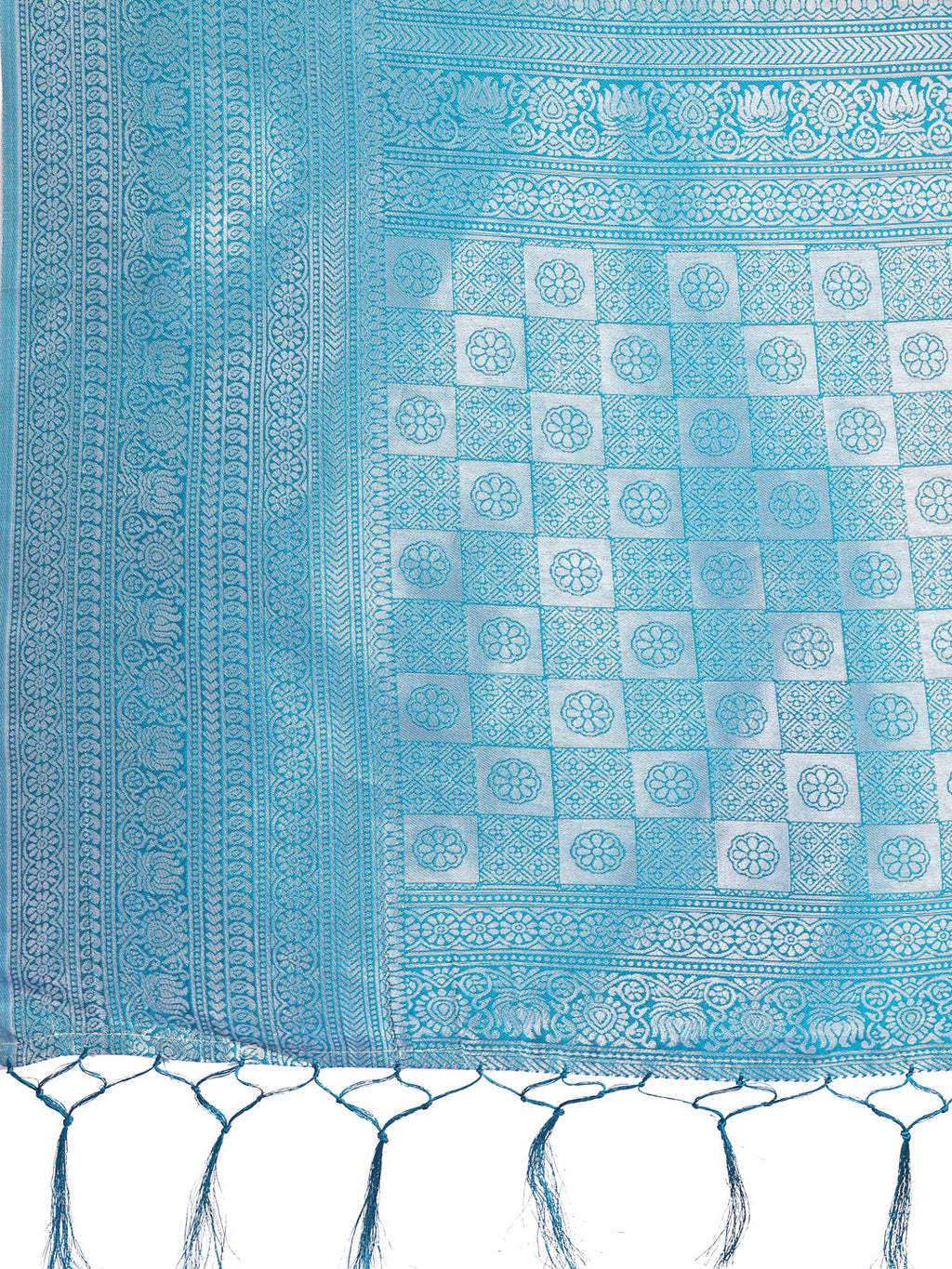 Shree Shyam Fashion Vibrant Yellow & Blue Lichi Silk Saree with Rich Woven Border and Contrast Blouse - Festive & Wedding Wear | Grocsy