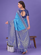 Shree Shyam Fashion Vibrant Sky Blue & Blue Lichi Silk Saree with Rich Woven Border and Contrast Blouse - Festive & Wedding Wear | Grocsy