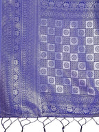 Shree Shyam Fashion Vibrant Sky Blue & Blue Lichi Silk Saree with Rich Woven Border and Contrast Blouse - Festive & Wedding Wear | Grocsy
