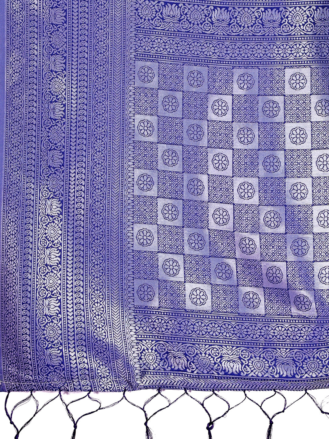 Shree Shyam Fashion Vibrant Sky Blue & Blue Lichi Silk Saree with Rich Woven Border and Contrast Blouse - Festive & Wedding Wear | Grocsy