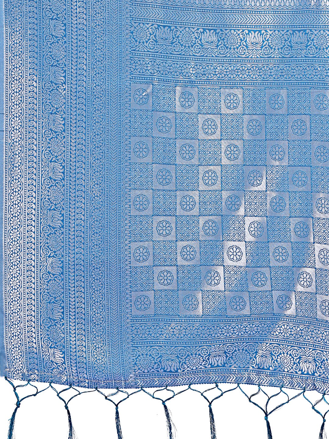 Shree Shyam Fashion Vibrant Peach & Teal Lichi Silk Saree with Rich Woven Border and Contrast Blouse - Festive & Wedding Wear | Grocsy