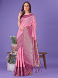 Shree Shyam Fashion Vibrant Pink & Magenta Lichi Silk Saree with Rich Woven Border and Contrast Blouse - Festive & Wedding Wear | Grocsy