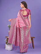 Shree Shyam Fashion Vibrant Pink & Magenta Lichi Silk Saree with Rich Woven Border and Contrast Blouse - Festive & Wedding Wear | Grocsy