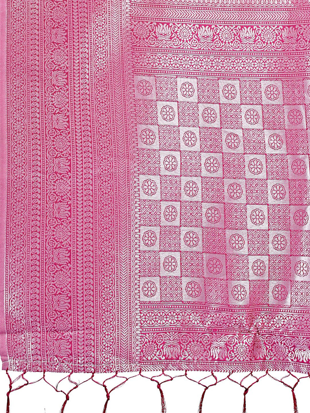 Shree Shyam Fashion Vibrant Pink & Magenta Lichi Silk Saree with Rich Woven Border and Contrast Blouse - Festive & Wedding Wear | Grocsy