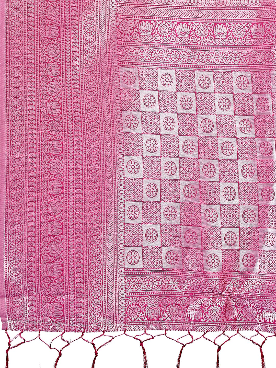Shree Shyam Fashion Vibrant Pink & Magenta Lichi Silk Saree with Rich Woven Border and Contrast Blouse - Festive & Wedding Wear | Grocsy