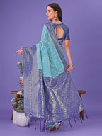 Shree Shyam Fashion Vibrant Sea Green & Blue Lichi Silk Saree with Rich Woven Border and Contrast Blouse - Festive & Wedding Wear | Grocsy