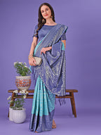 Shree Shyam Fashion Vibrant Sea Green & Blue Lichi Silk Saree with Rich Woven Border and Contrast Blouse - Festive & Wedding Wear | Grocsy